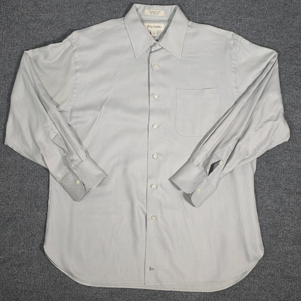John W Nordstrom Mens 16-33 Tailored Fit Egyptian Cotton Striped Dress Shirt Gry